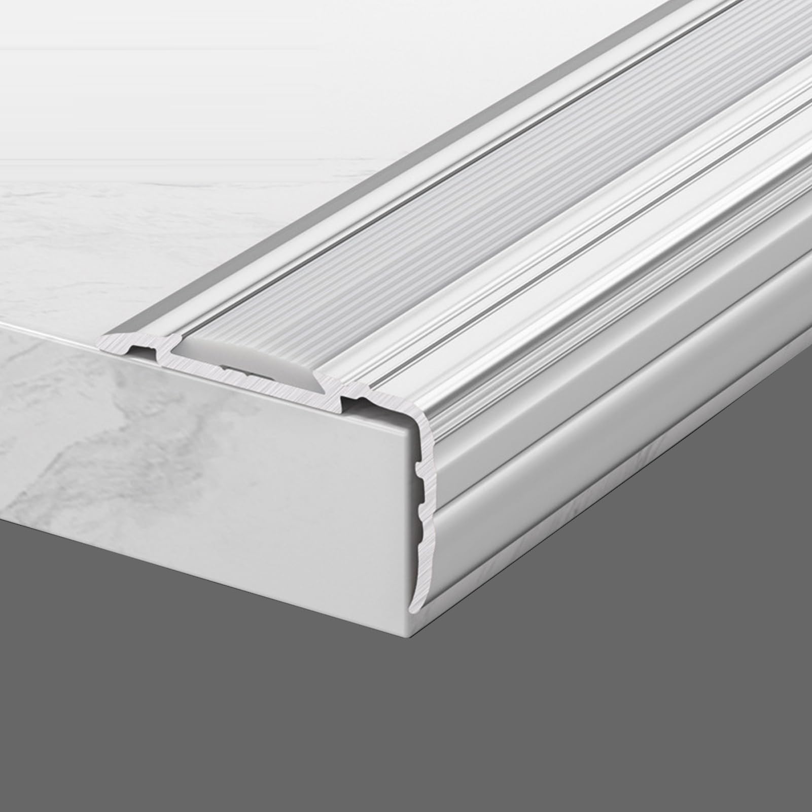 Stair Edge Nosing Trim - 900mm x 43mm x 28mm - (1 pc) Anti Non Slip Step Tread Strip- Anodised Aluminium Nose Edging - Self-Adhesive by ZZLQIAN® (Silver)