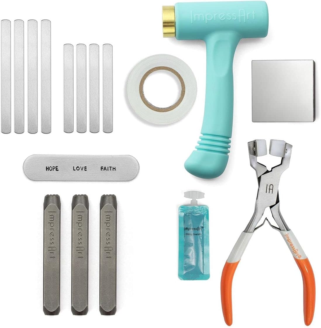 ImpressArt - Ring Making Kit for Metal Stamping Rings, Jewelry Making, Gifts and DIY Projects (Inspirational Word Bundle, with Additional Tools)