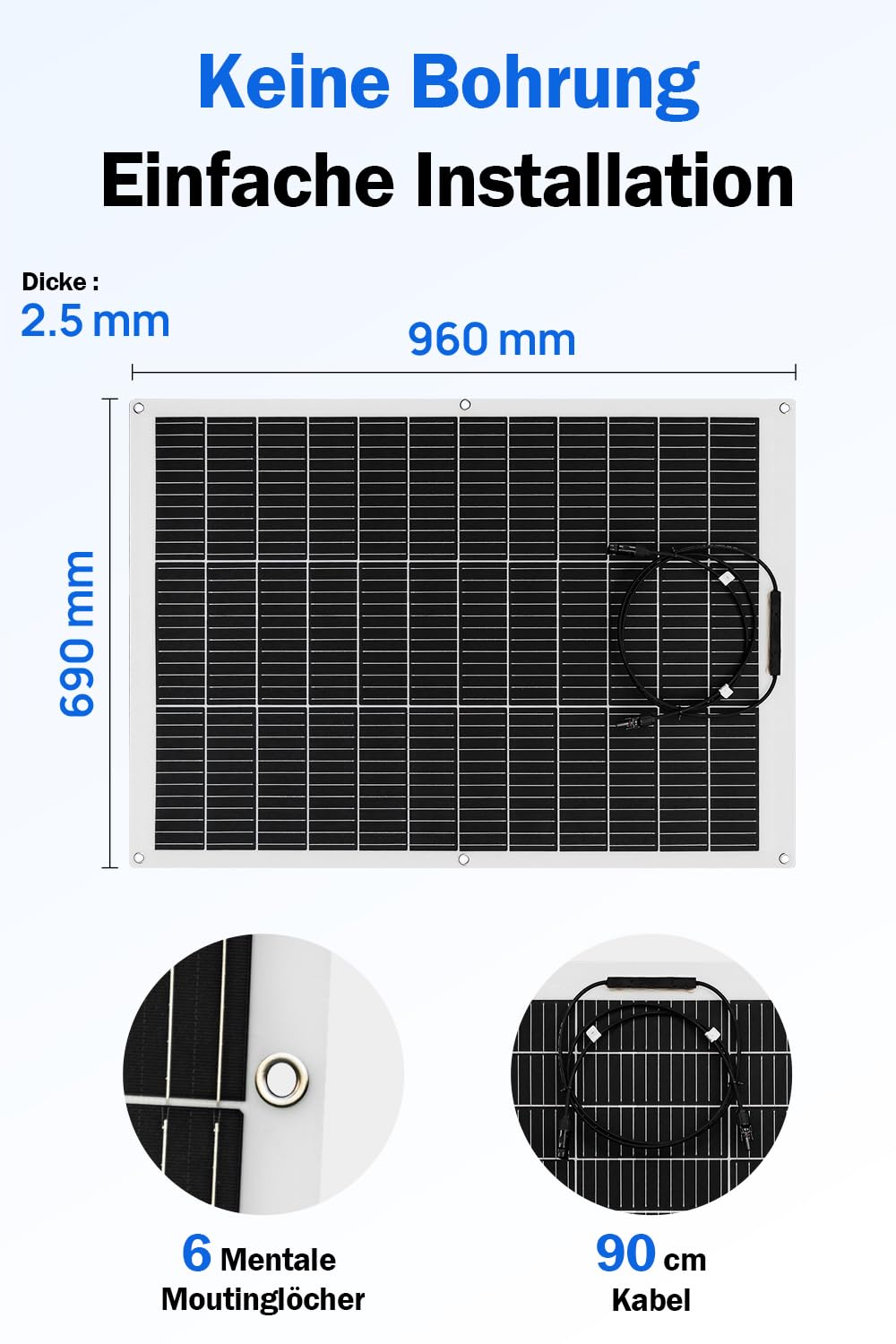 ECO-WORTHY 130W 12V Flexibles Monokristallines Solarpanel Solarmodul mit Ladekabel für Wohnmobil Auto Boot