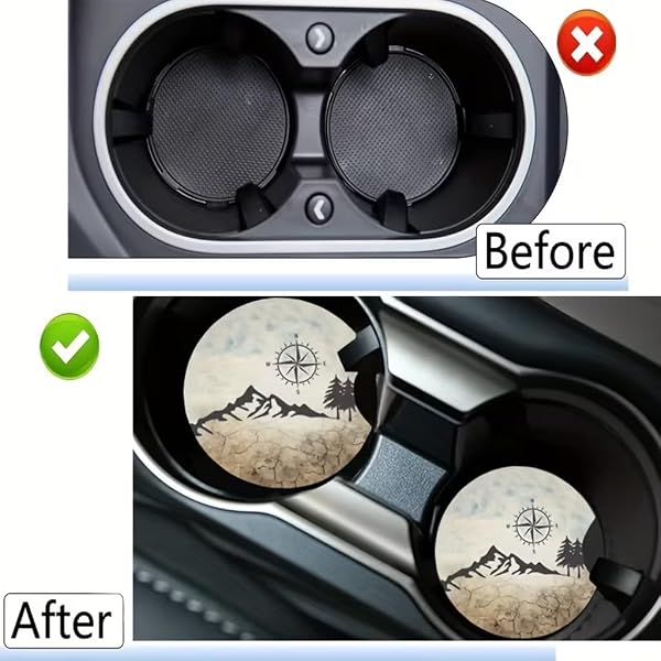 2pcs Car Cup Holder Coasters, Universal Auto Anti-Slip Insert Coaster, Car Coasters with A Finger Notch, Cute Car Mat for Women Men - 3