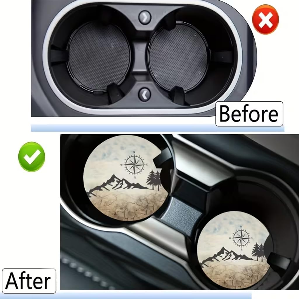 2pcs Car Cup Holder Coasters, Universal Auto Anti-Slip Insert Coaster, Car Coasters with A Finger Notch, Cute Car Mat for Women Men — view 3