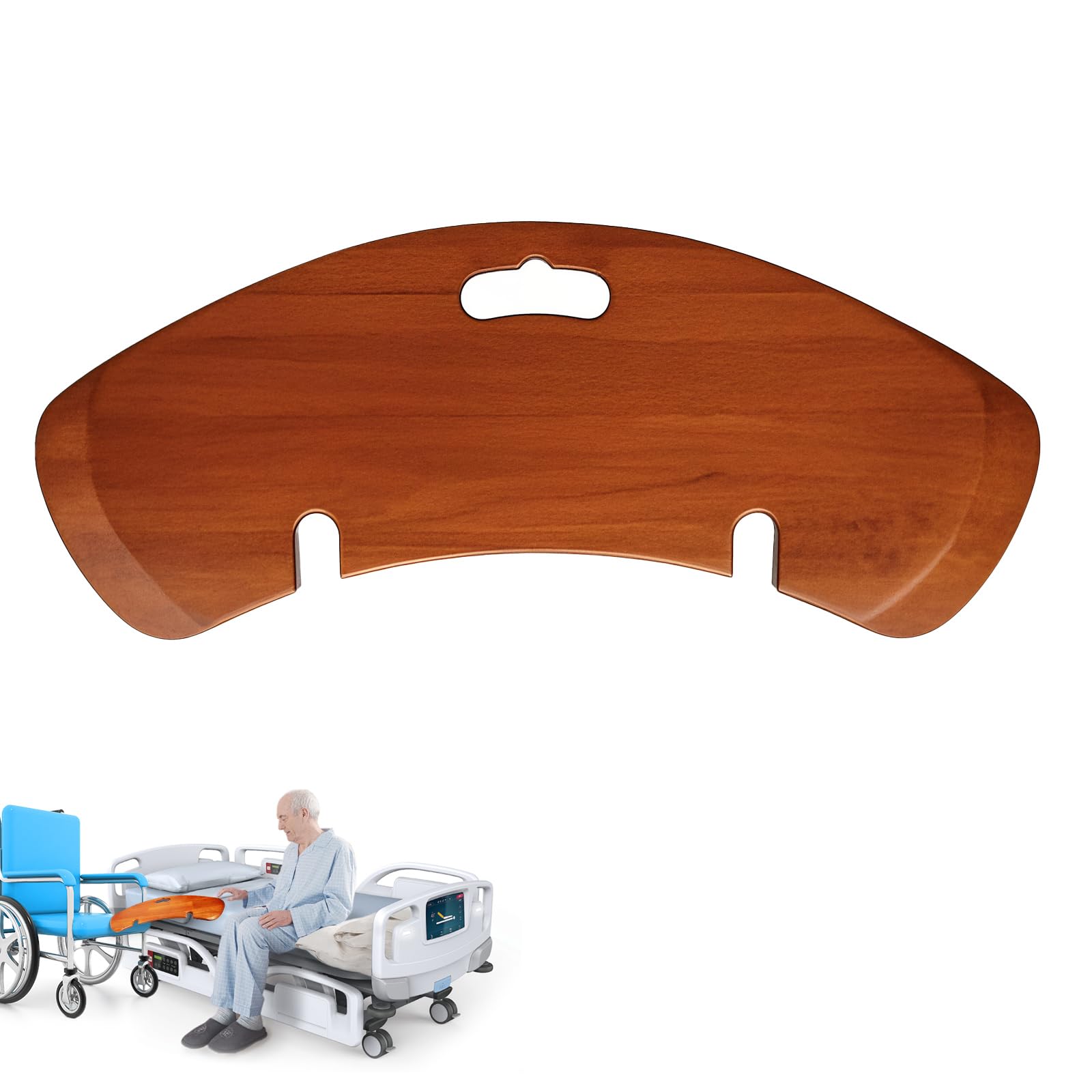 Wooden Curved Transfer Board from Bed to Wheelchair & Slide Board for Transferring - Sliding Board to Wheelchair, Bed, Toilet & Car - Weight Capacity 440 Lbs - Ideal for Seniors & Disabled