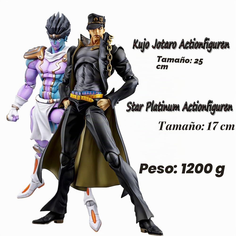 2 Figuras de acción Star Platinum, Figura de Jojo, Modelo de Escritorio, Adorno Coleccionable, Regalo en Caja, Figuras de Juguete 17 cm + 25 cm