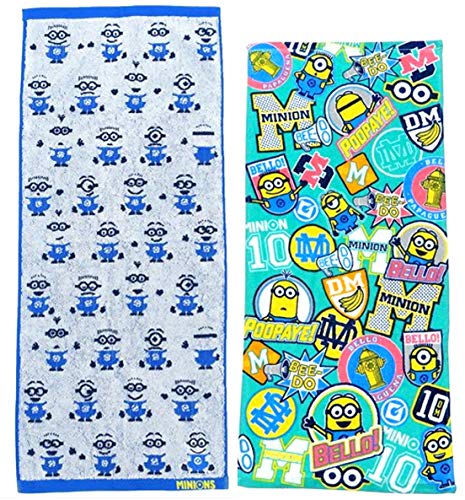 ミニオンズ フェイスタオル ２柄セット（ポーズ ブルー・グリーン 薄手）