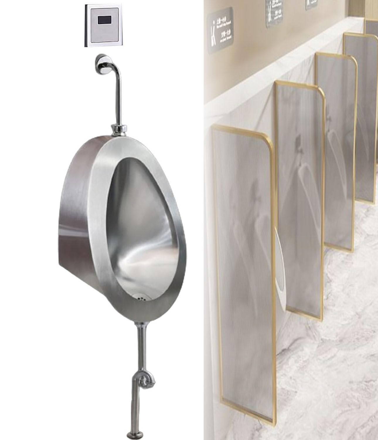 OTQEFTN Urinals for Men,Bar Urinals,Stainless Steel Urinals,Washout Urinal,Commercial Induction Flush Urinal,Wall Mounted Sensor Urinal