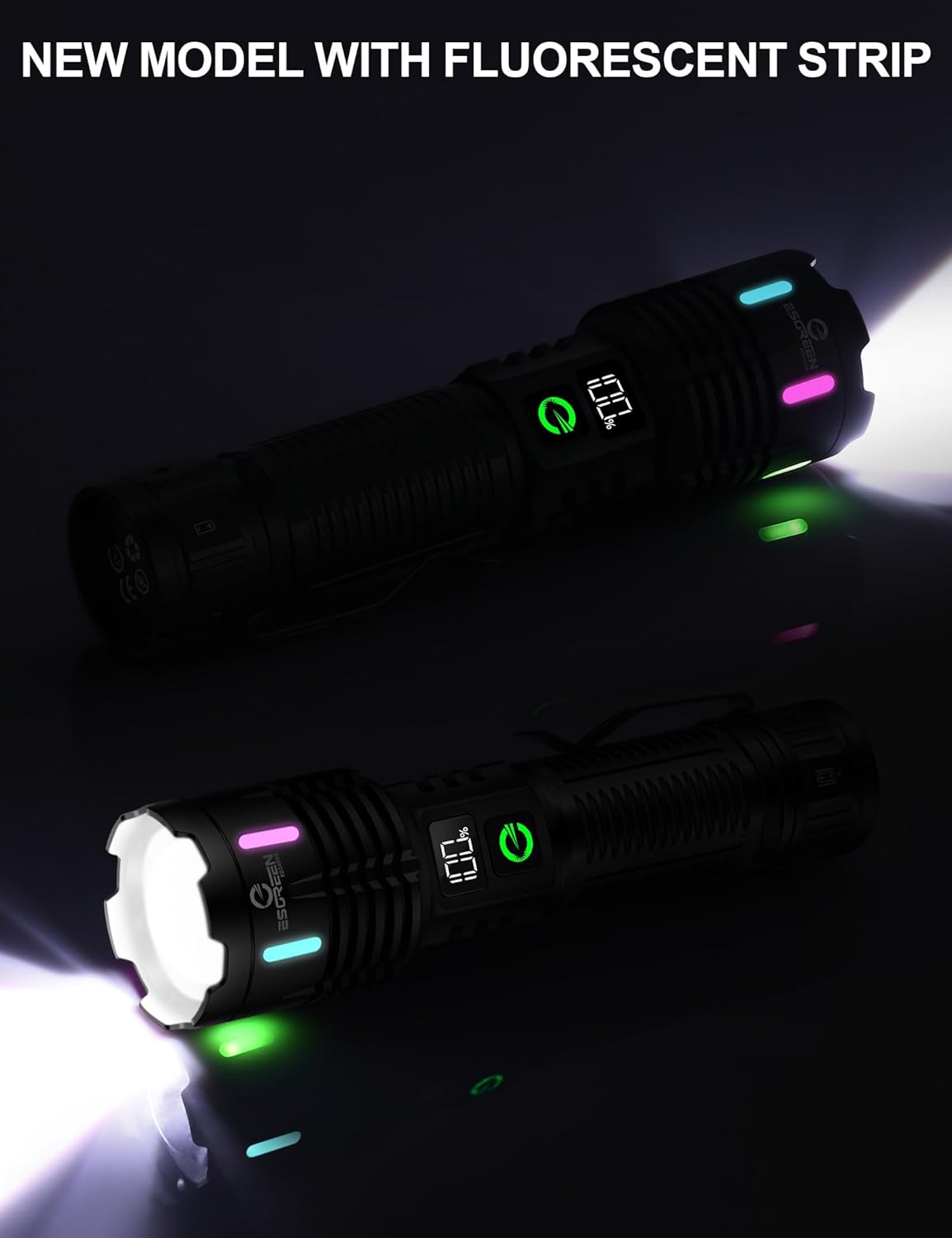 Esgreen 2 Pack Rechargeable Flashlights High Lumens, Long Range Super Bright LED Flashlight USB C, High Powerd Heavy Duty Strong Flash Light High Beam, for Emergency Security Camping