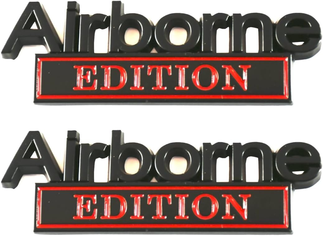 2Pcs Airborne Edition Emblems Car Badge, 3D Metal Material Airborne Division Sticker Decal Fit for Cars, Trucks, Motorcycles, Boats & Laptops (Black Red)