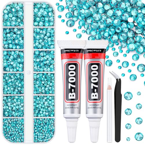 Image of 6100Pcs Resin Rhinestones for Crafting with 2Pcs 10ml B7000 Jewelry Glue, 1 Box Flatback Crystals Diamond (Teal Blue) for Bedazzling Crafts DIY Nail Art,Non Hotfix Gems for Clothing Shoes Tumblers