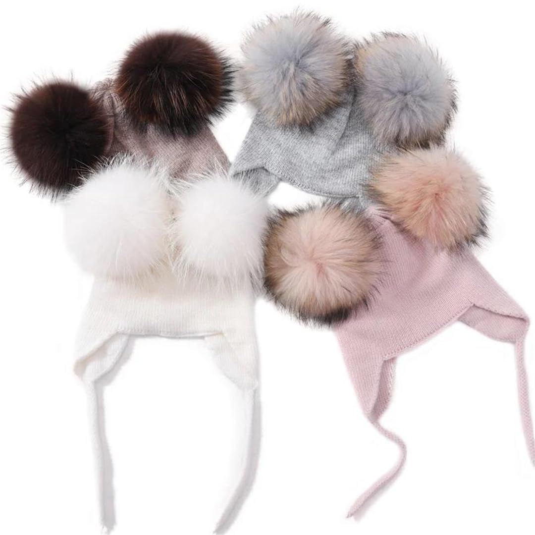 Wvapzxx Gorros Con Orejas Para Niños, Gorros De Invierno Tejidos Con Pompón De Piel Doble Para Niño Y Niña, Gorro De Media, Gorro