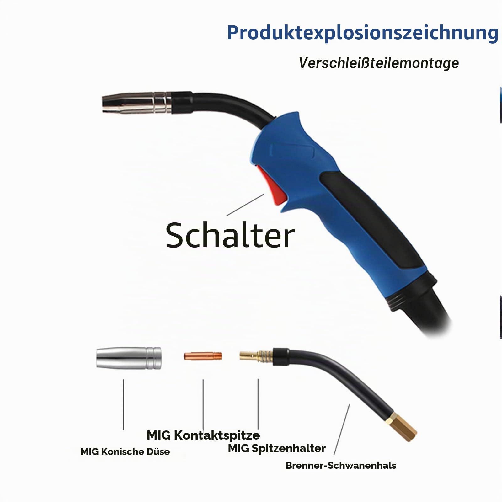 SUSEMSE MIG MAG Schweißbrenner Schlauchpaket MB-15AK Binzel Typ Flexibler Kopf Eurozentralanschluss 3 m