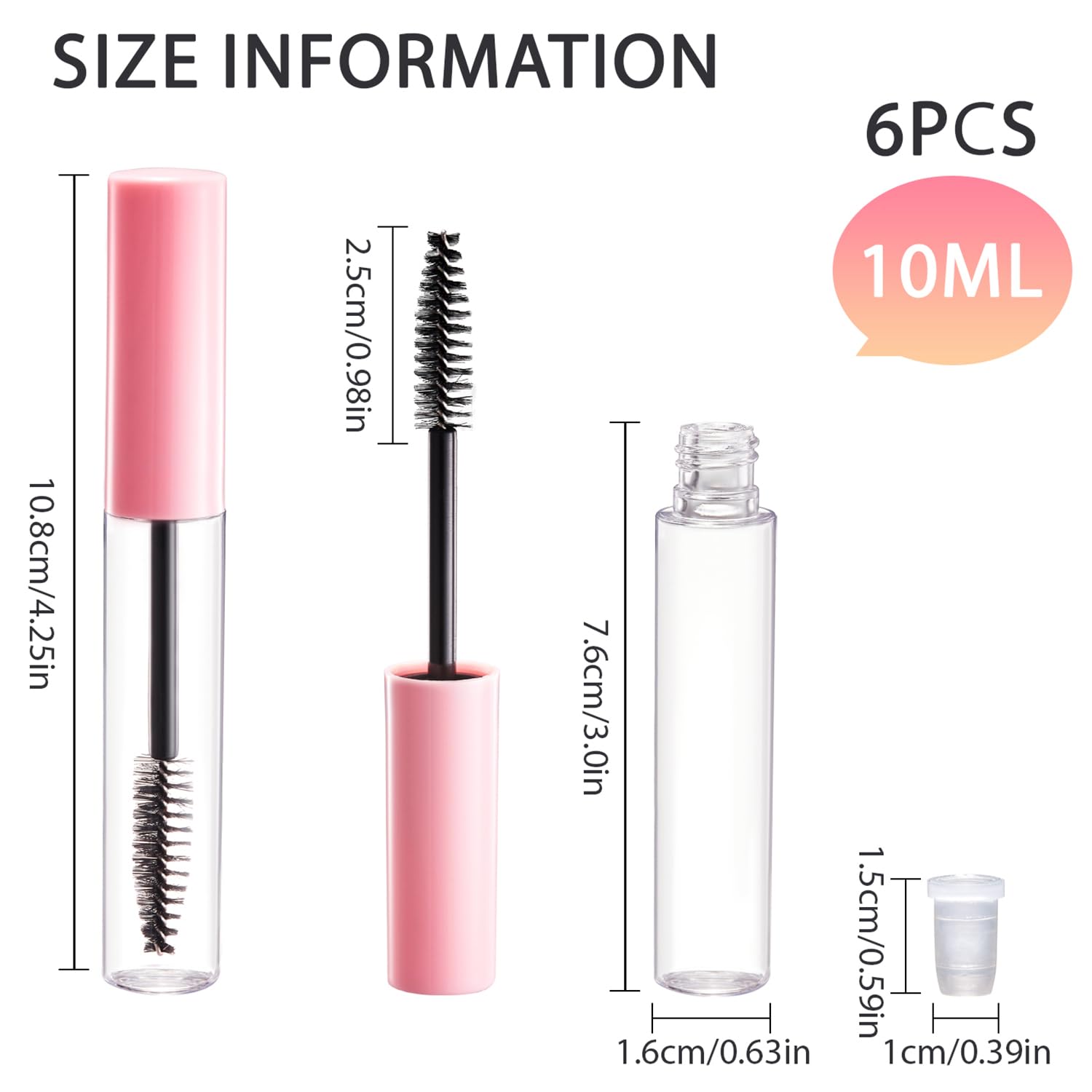 CAIYA Pack of 6 10 ml Empty Mascara Tube, Eyelash Cream Container Bottle, Refillable Clear Empty Bottle Tube Container - Image 3