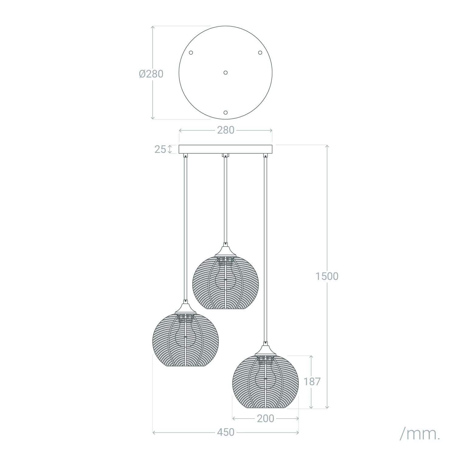 LEDKIA Lampada a Sospensione Vetro Tri Klimt Multicolore | Design Classico Anni Venti | Compatibile con Lampadine E27 | Per Soggiorno, Cucina, Camera | IP20
