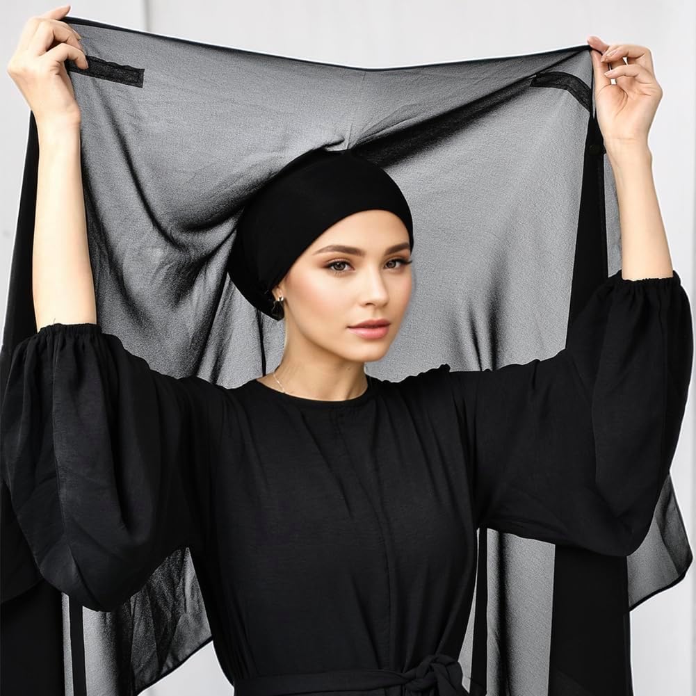 2Pcs Women Instant Chiffon Hijab with Built-in-Magnet and Sewn Undercap Head Wrap Under Scarf Caps - Image 4