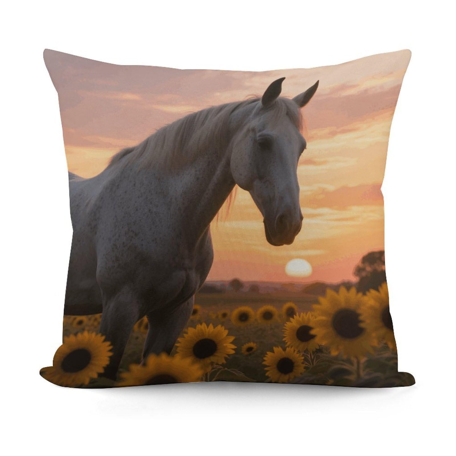 VstaDank Sunset Horse Sunflowers Throw Pillow Covers Fade-Resistant Removable Pillowcase Square Cushion Case Cozy Pillow Case Breathable Pillow Protector Soft Pillow Shams 18"x18"