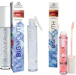 Gloss Labial Efeito Aumenta Lábios, Big mouth, Kit com 2 nas Tons Rosa e Incolor - Kit de Maquiagem
