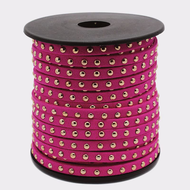 UnCommon ArtistryFaux Leather Suede Micro Fiber Cord with Gold Studding (5 Feet) (Cerise (Fuchsia))