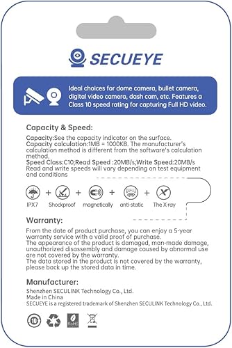 Miniatura 8 de SECUEYE - Tarjeta de memoria TF de 64 GB clase 10 FAT32 de alta velocidad de lecturaescritura 247 grabación para cámara de seguridad Dash Cam y más