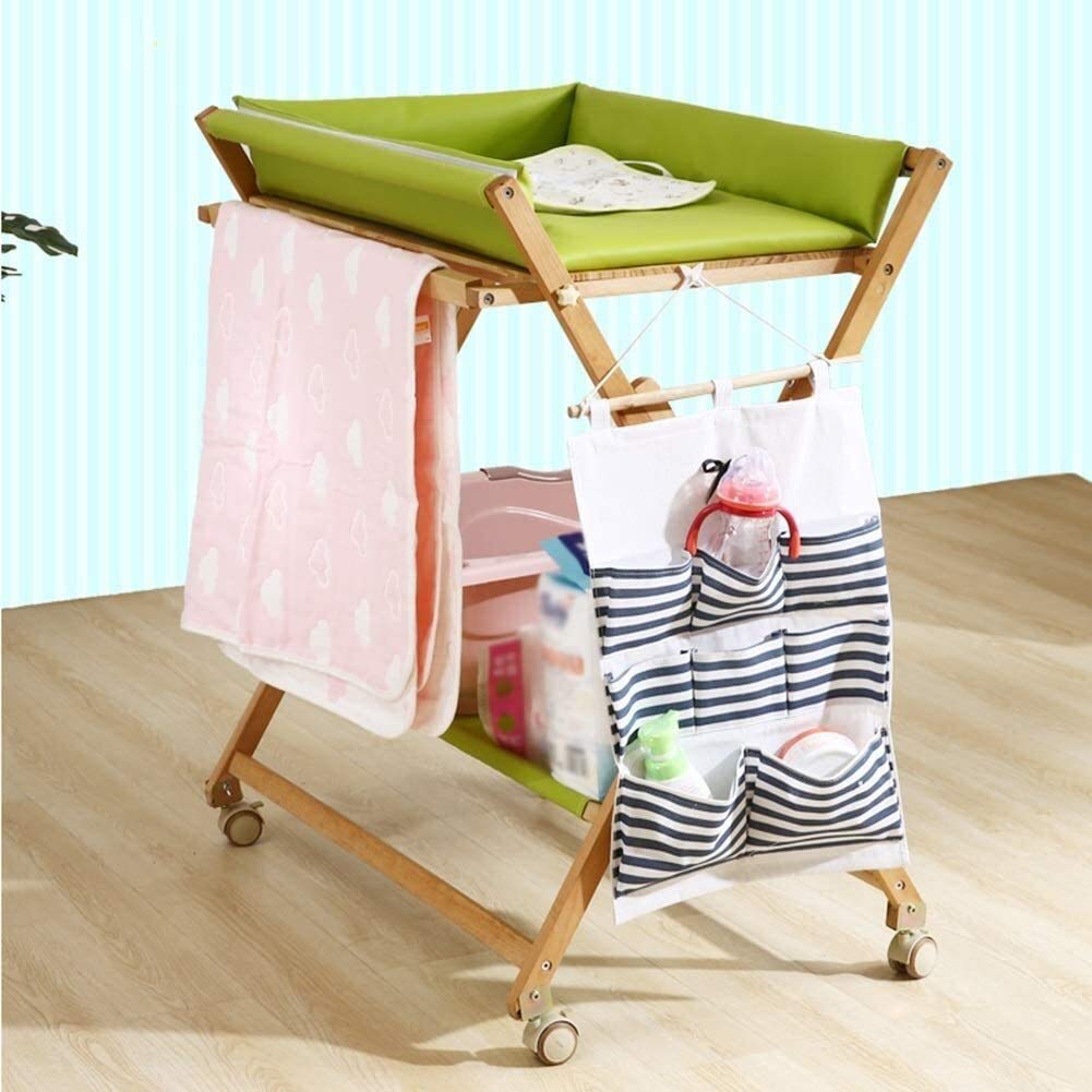 MObyat Cambiador de Pañale,Plegable de Madera con Almacenamiento y tapete Impermeable, Cambiador portátil para niños pequeños con Ruedas