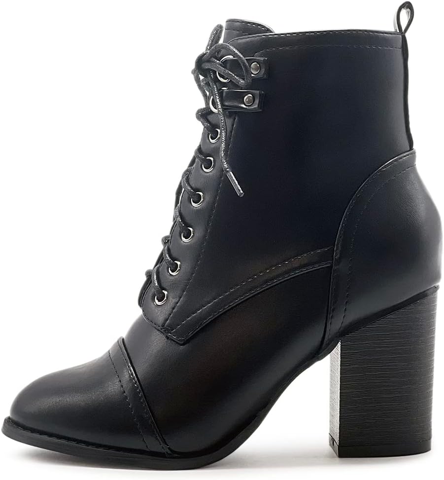 OllioWomen's Shoe Faux Suede Lace Up Stacked High Heel Ankle Boots SSB09