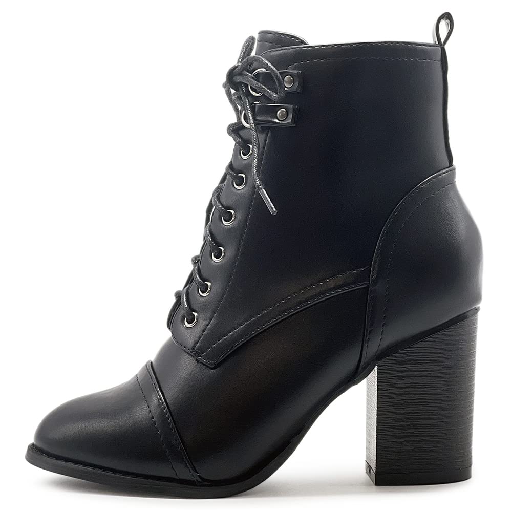 OllioOllio Women's Shoe Faux Suede Lace Up Stacked High Heel Ankle Boots SSB09