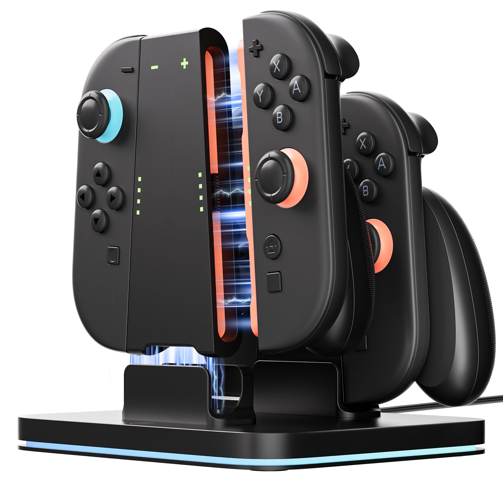 COOWPS 3-In-1 Ladegriff Und Dock für Nintendo Switch 2 Joy-Con (2025) – Mit Ergonomischem Komfort-Griff, Starker Magnetkraft, Schnelllade-Dock, 9 RGB-Licht-Modi & USB-C-Kabel