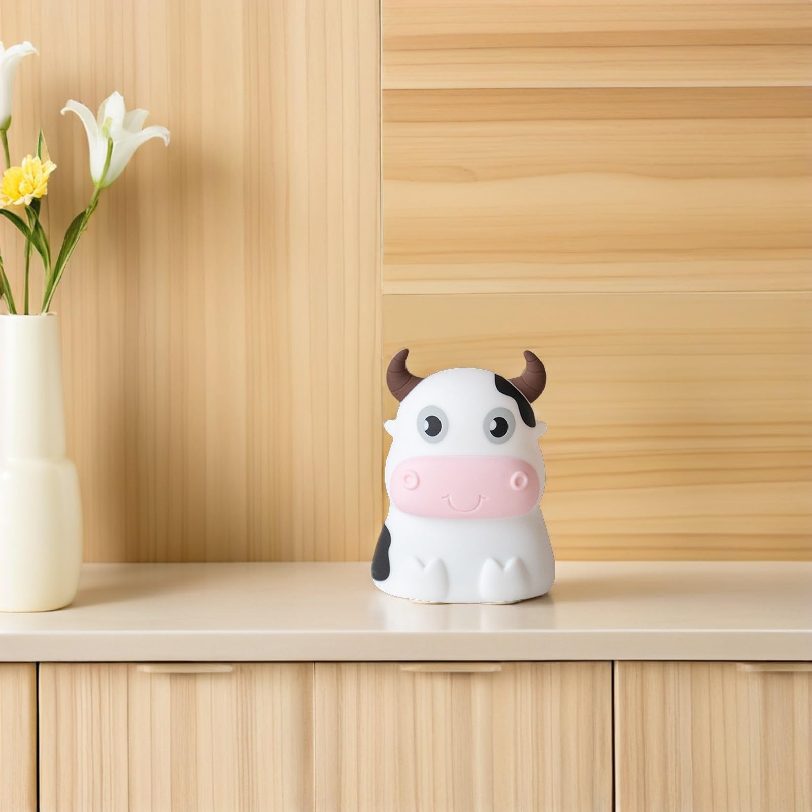Lámpara Nocturna para Ñiño Forma de Vaca de Silicona, Luz de Noche para Dormir, Decoración para Habitación Infantil, Luz Suave y Recargable