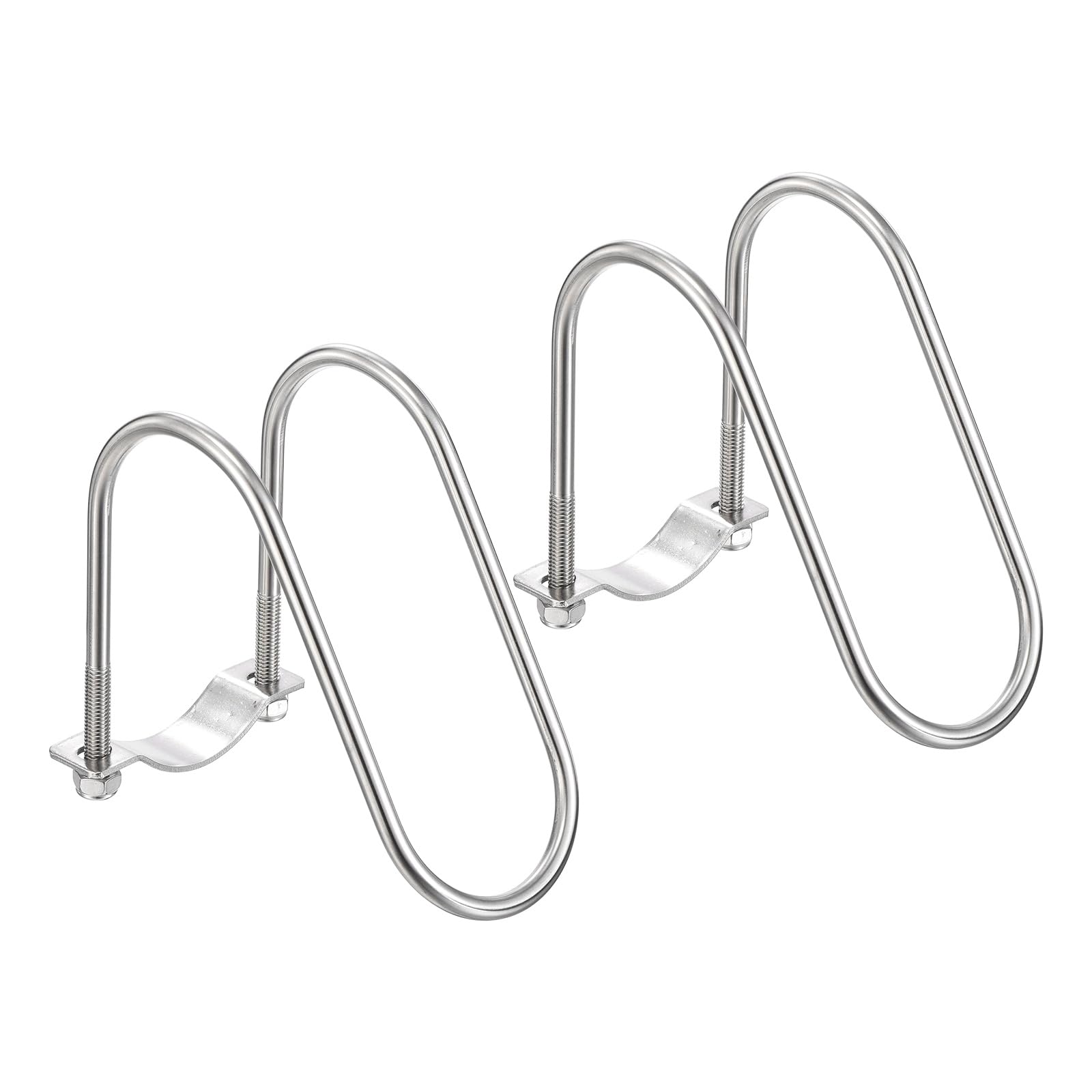 sourcing map 2pcs Cross Pipe Clamp 60mm x 60mm (2.36") M8 304 Stainless Steel U-Shaped Tube Buckle Crossover Steel Pipe Connector for Farm Greenhouse Awning Frames Nursery Fence