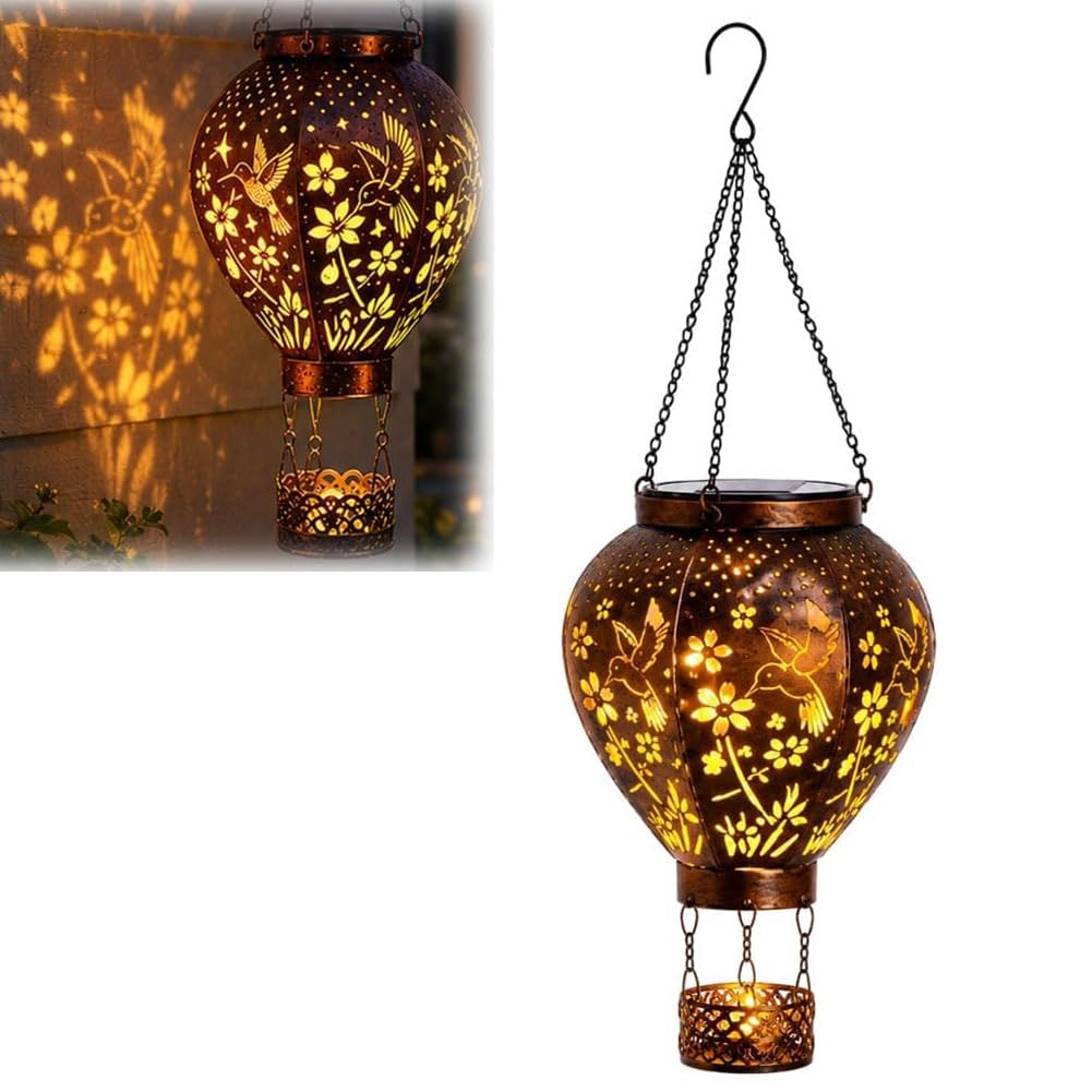Solar-Powered Hot Air Balloon Lantern, Hot Air Balloon Solar Lantern Outdoor Garden Decor, Hummingbird/Mushroom Solar Lights, Waterproof Hanging Solarlantern for Yard Tree,Backyard,Patio (Hummingbird)