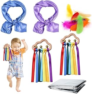 15Pcs Baby Sensory Toys,Scettar Sensory Toys for Babies Includes Wooden Ribbon Ring Toys Sensory Scarf Feathers Foil Blanket, Baby Sensory Toys 0-6 Months for Babies Newborn Infant Presents