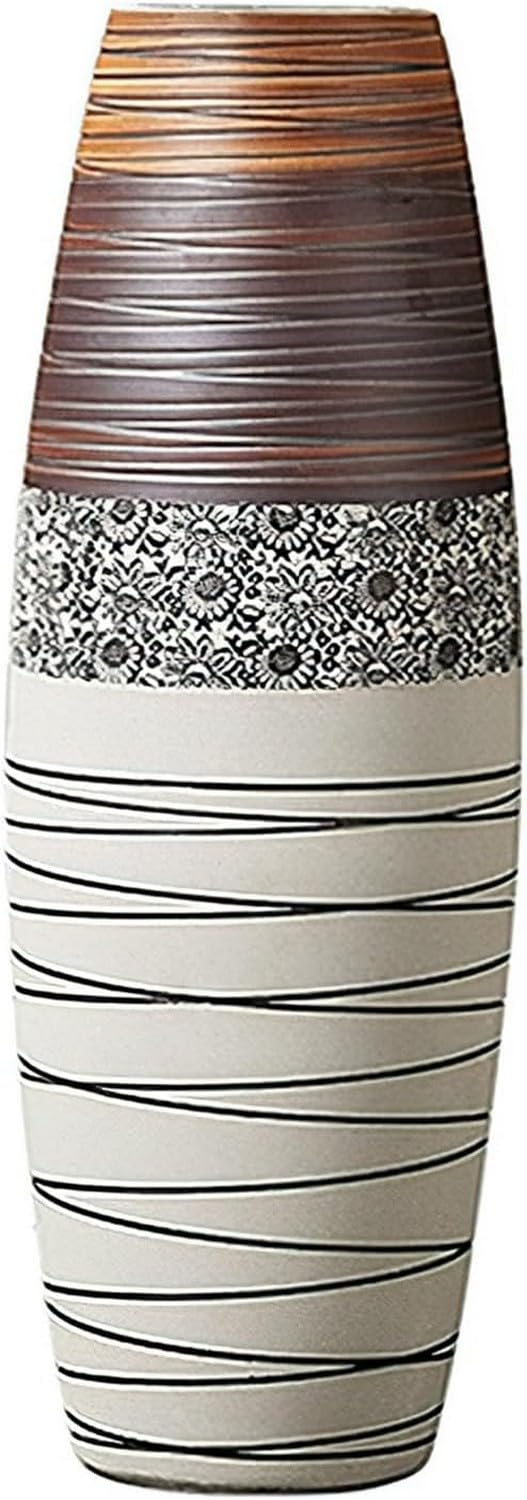 SnamicE Vase Ceramic Flower Vase Tall Floor Vase Stripe Large Floor Ceramic Vase for Home Deocr, Living Room, Office, Entryway, Decorative Twigs and Flowers,20x60cm