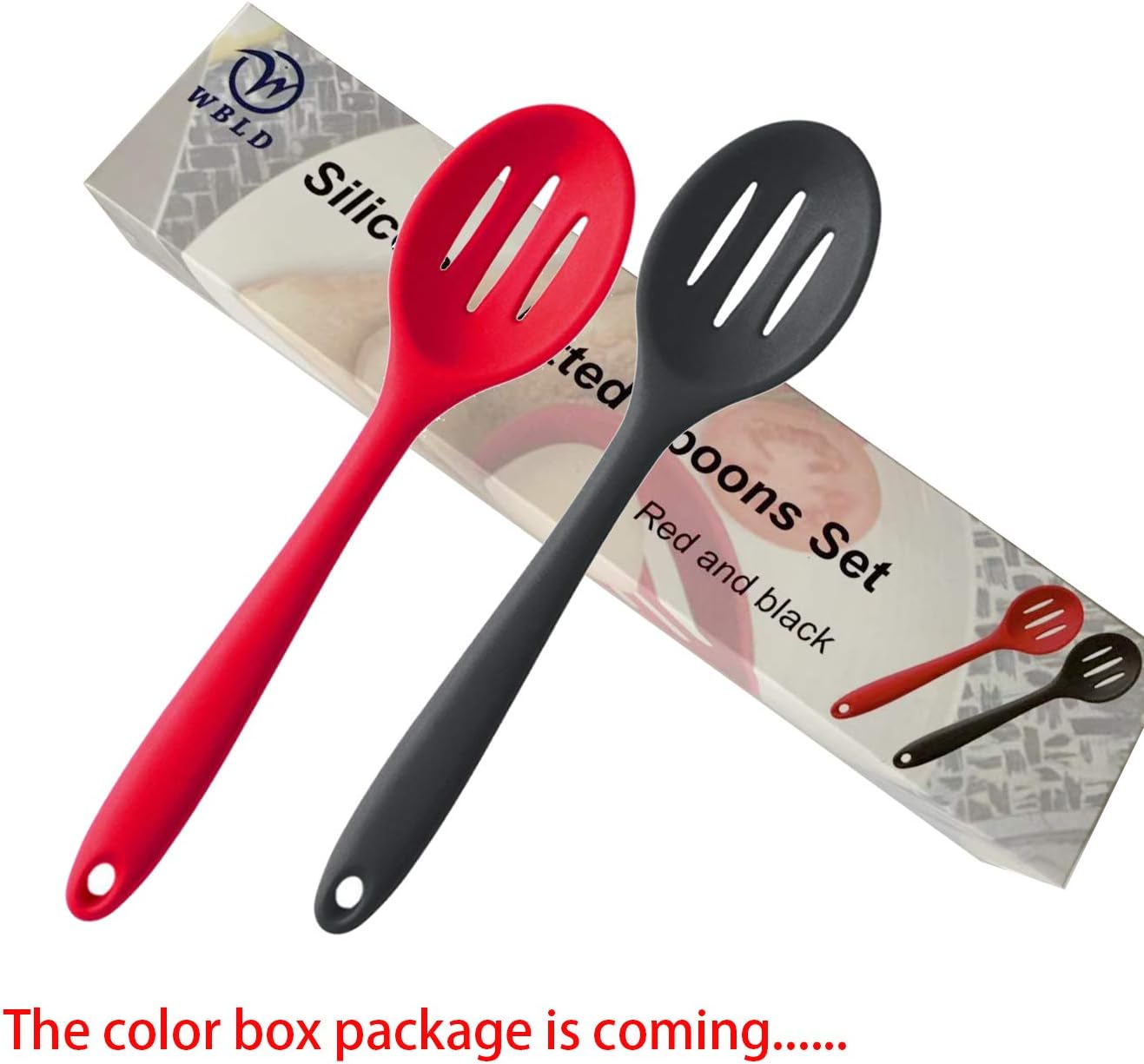 Silicone Nonstick Slotted Spoons Set 2,High Heat Resistant, Hygienic Design Cooking Baking Spoons Set for Cooking Stirring, Mixing and Serving,Red and Black with Color Box - Image 5
