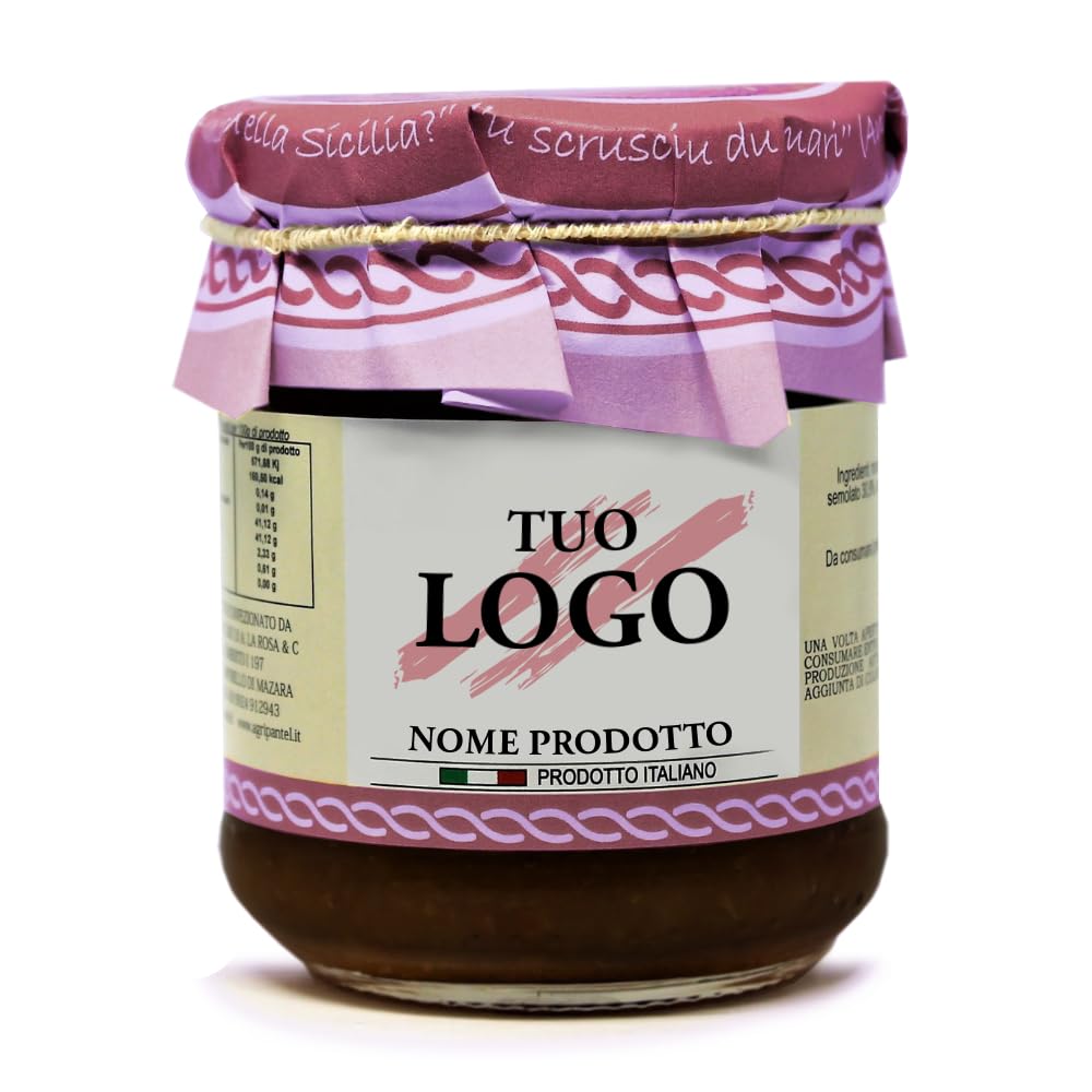 60 Barattoli da 200g Creme Dolci Spalmabili con Etichetta Personalizzabile Gusti Mandorla, Nocciola e Cacao o Moretto - Prodotti Tipici Siciliani