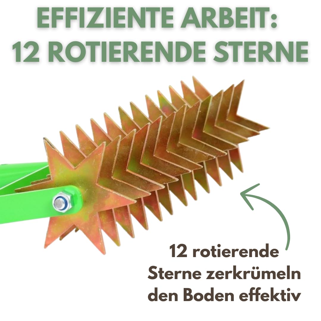 Kultivator Garten mit 12 Sternen, Gartenfräse 41 cm XXL, Gartenkralle, Sternfräse 1-Reihe, Rollkultivator, Gartengerät EU-Produktion
