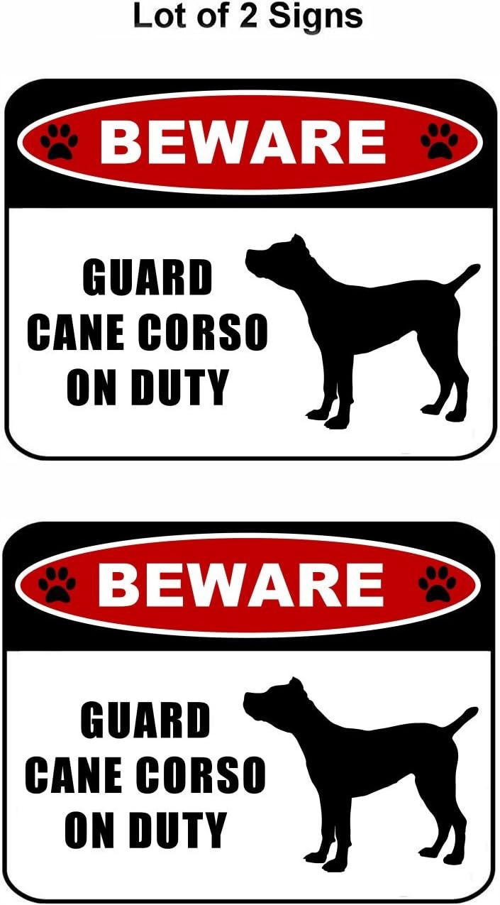 PCSCP 2 Count Beware Guard Cane Corso (Silhouette) on Duty 11.5 inch x 9 inch Laminated Dog Sign