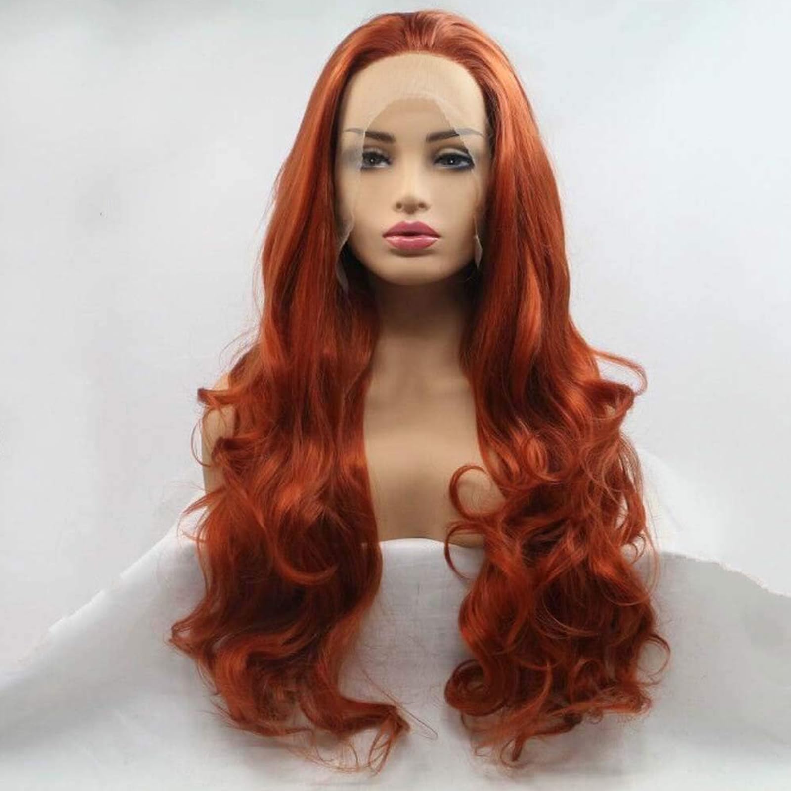 Auburn Lace Front Wig Copper Brown Heat Resistant Afro Wig Red Ginger Real Hair Long Glueless Wigs for White Women Synthetic Lace Front Wig Drag Cosplay Daily 26Inch - Image 4