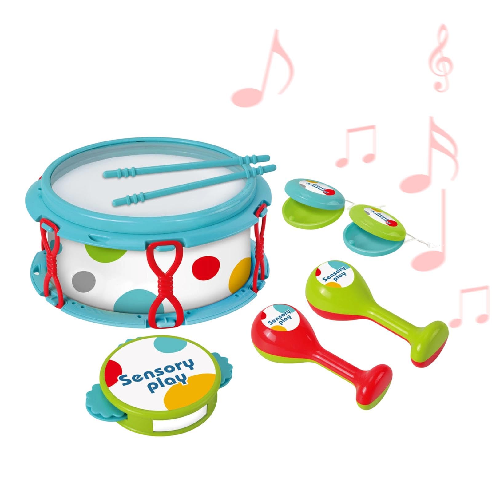 Gralara Tamburello a Mano, bomboniere per Feste, Sviluppo sensoriale educativo, Viaggi, età 3+ Mesi, Strumento a percussione per Bambini, Blu