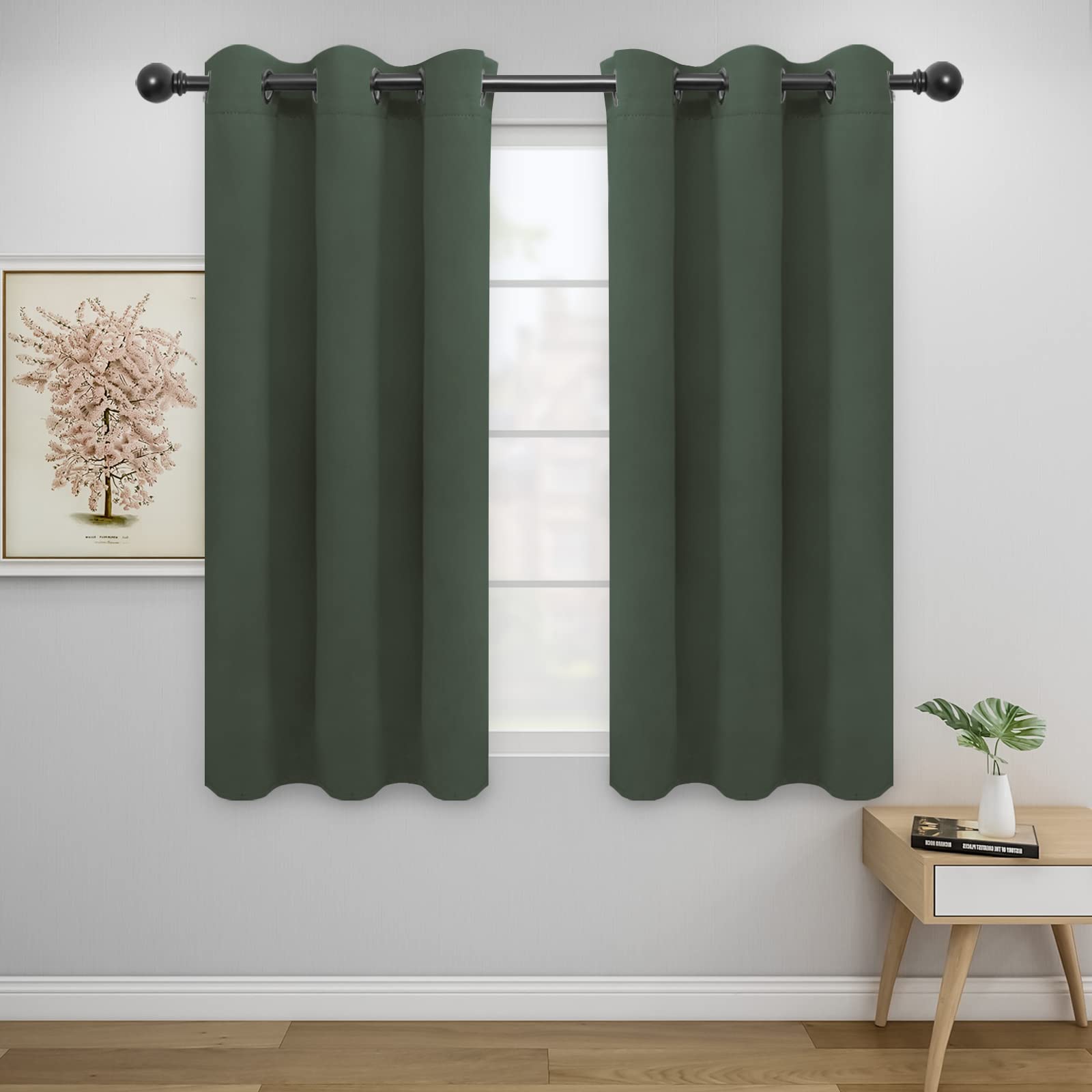 Easy-Going Blackout Curtains for Bedroom, Solid Thermal Insulated Grommet and Noise Reduction Window Drapes, Room Darkening Curtains for Living Room, 2 Panels (42x54 in, Greyish Green) — image 1