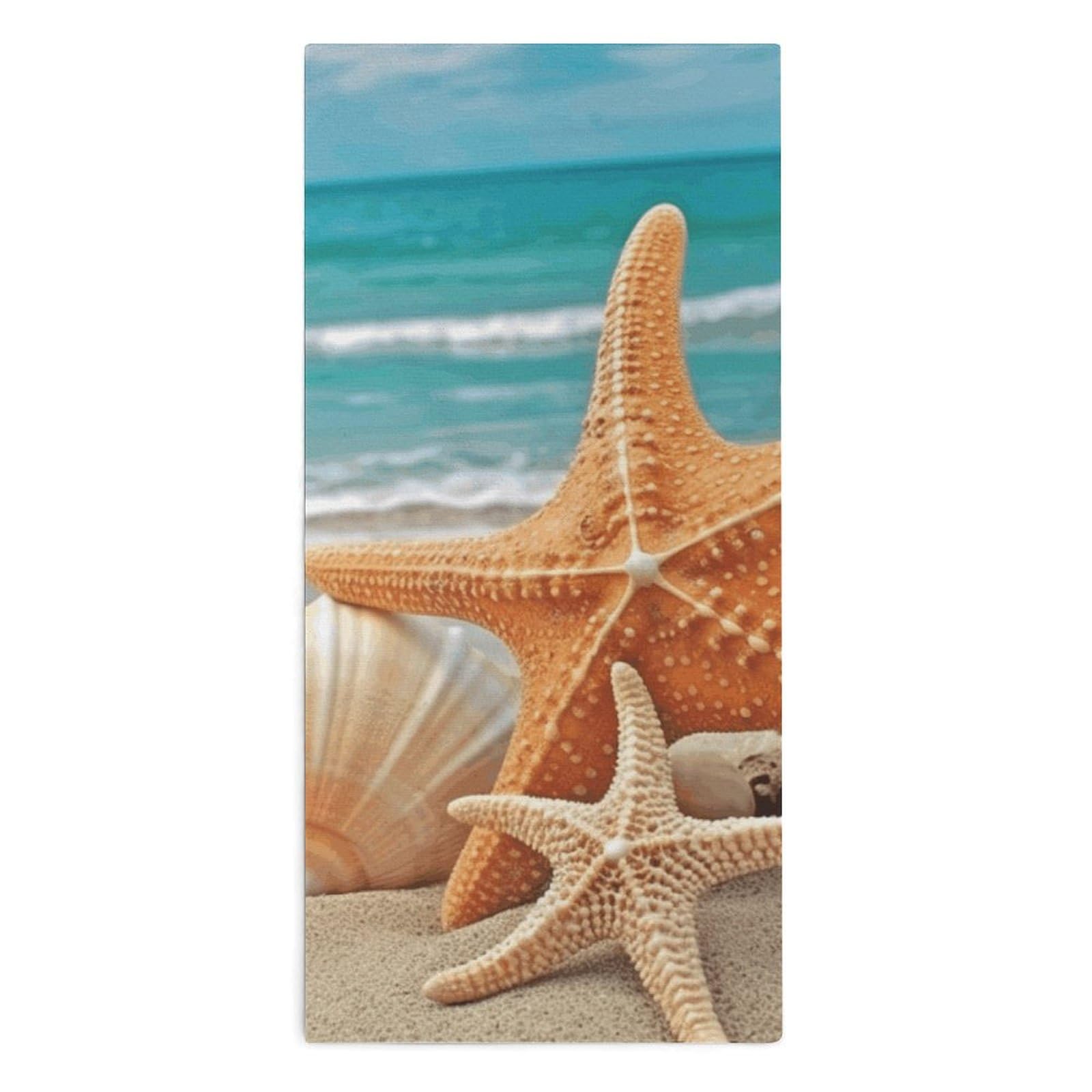 Serviette de bain plage coquillages pour le sport et le voyage | Format compact 72x35cm