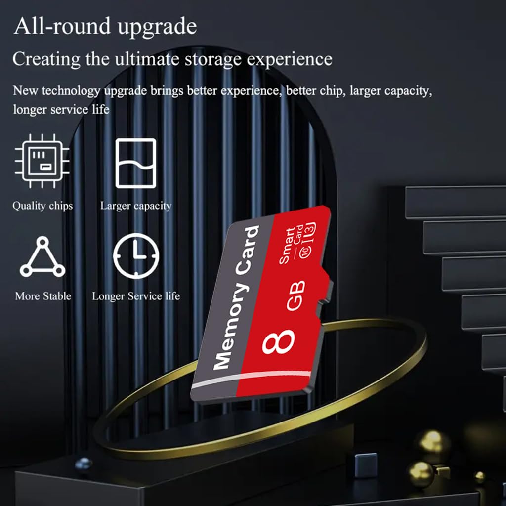 Karta pamięci 8 GB z adapterem, karta TF o wysokiej prędkości, UHS-I C10 A1, karta pamięci TF do tabletu, telefonu komórkowego, aparatu, samochodu, audio, konsoli do gier, 2 szt