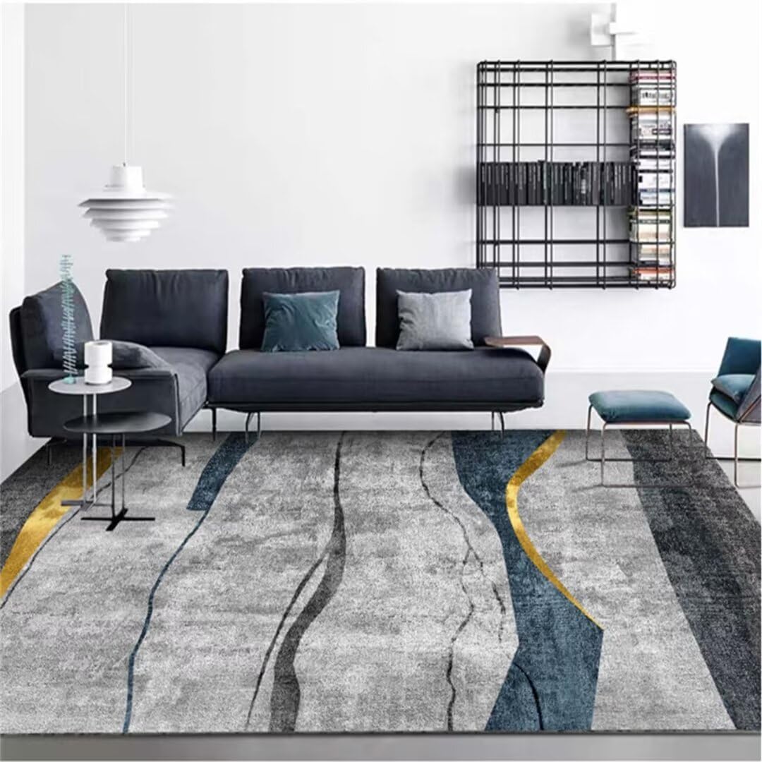 Tapis de salon gris 90x160cm au design de ligne simple pour deco maison