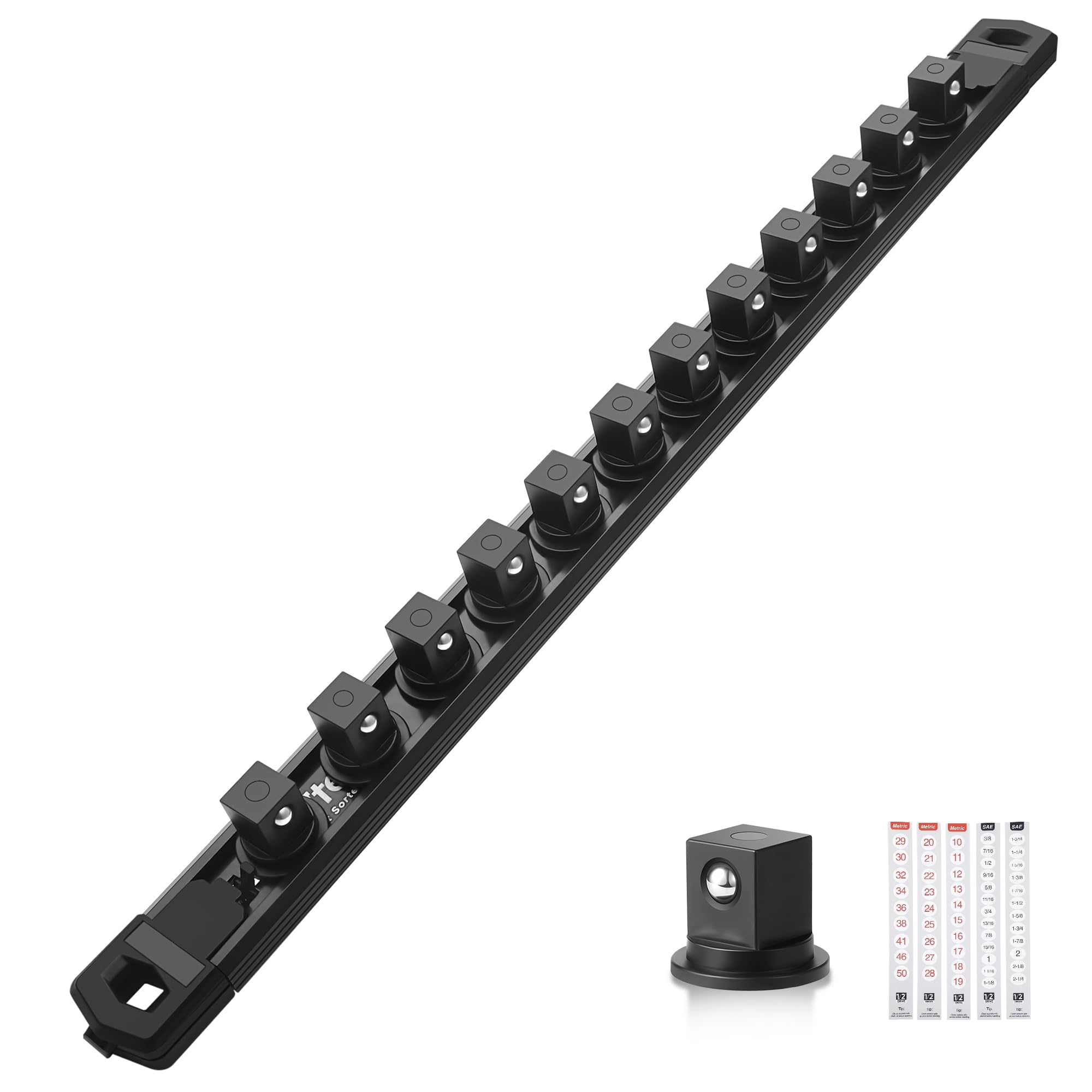 Reniteco Magnetic Socket Organizer, 1/2” Aluminum Alloy Rail, 12 Clips
