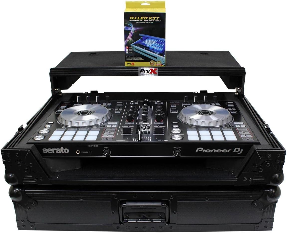 ProX Live Performance GearXS-DDJSR2LTBL LED ATA Flight Case For Pioneer DDJ-SR2 DJ Controller with Laptop Shelf and LED - Black