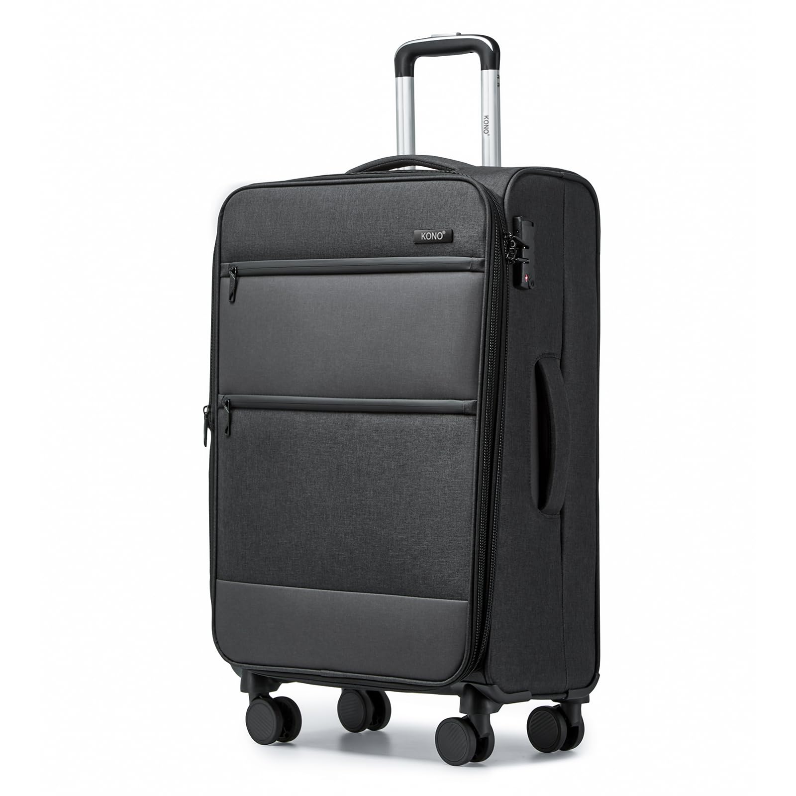 Kono Softside Expandable Checked Luggage with 4 Spinner Wheels, Drop Resistant Lightweight Suitcase, Checked-Medium 24 Inch Black
