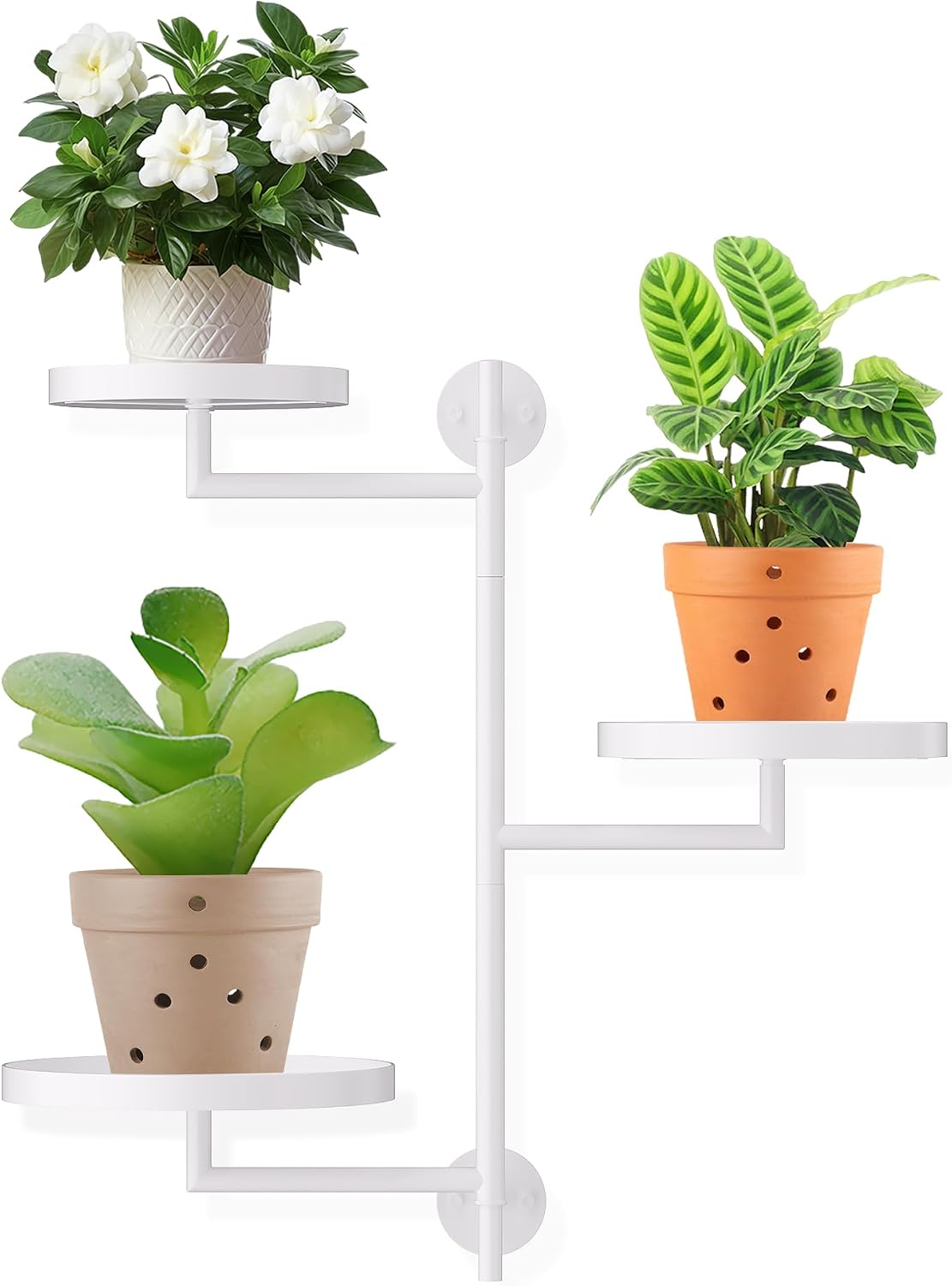 Rotating Window Wall Plant Shelves Stand Holder, 3 Tiered White Metal Floating Plant Shelf Hanger Indoor , Window Sill Gifts for Home decor