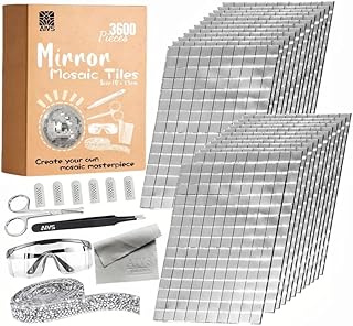 Kit de azulejos de espejo de discoteca autoadhesivos, 3600 azulejos de espejo de mosaico de vidrio de 0.394 x 0.394 in para manualidades, decoración de bola de discoteca, sombrero de vaquero de