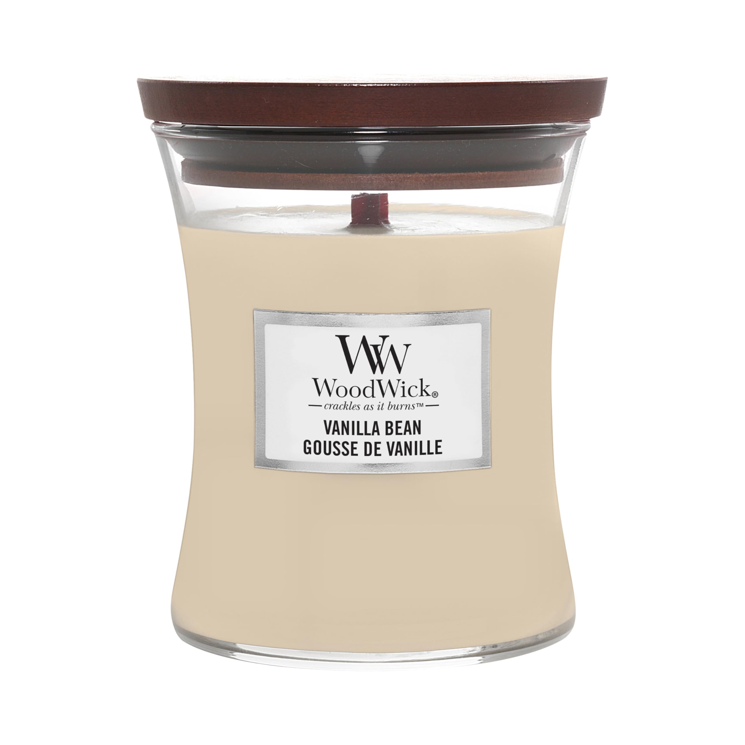 Woodwick Hourglass Candela Profumata Media Con Stoppino Scoppiettante, Bacca Di Vaniglia, Fino A 60 Ore, Beige (Baccello di vaniglia), Medio