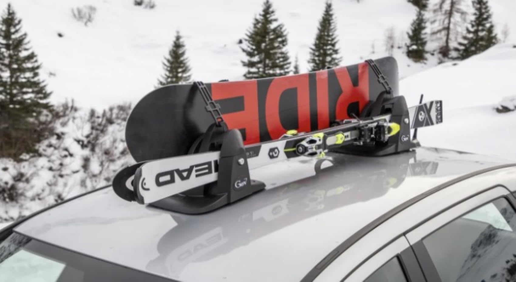 GEV Portasci Magnetico Shark – Piastre 24x30 cm per 2 Paia di Sci o 2 Snowboard, Antifurto con Chiave, Omologato TÜV SÜD, City Crash Test, Made in Italy