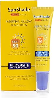 Sunshade Ultra Block Mineral Glow Sunscreen - 30ml | Sunscreen SPF50 | PA++++ | Non-Greasy | No White Cast | Broad Spectrum Protection & Blue Light Protection | For Men & Women