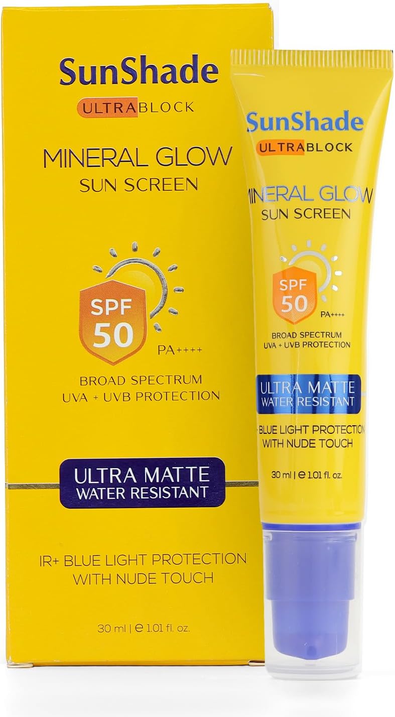 Sunshade Ultra Block Mineral Glow Sunscreen - 30ml | Sunscreen SPF50 | PA++++ | Non-Greasy | No White Cast | Broad Spectrum Protection & Blue Light Protection | For Men & Women