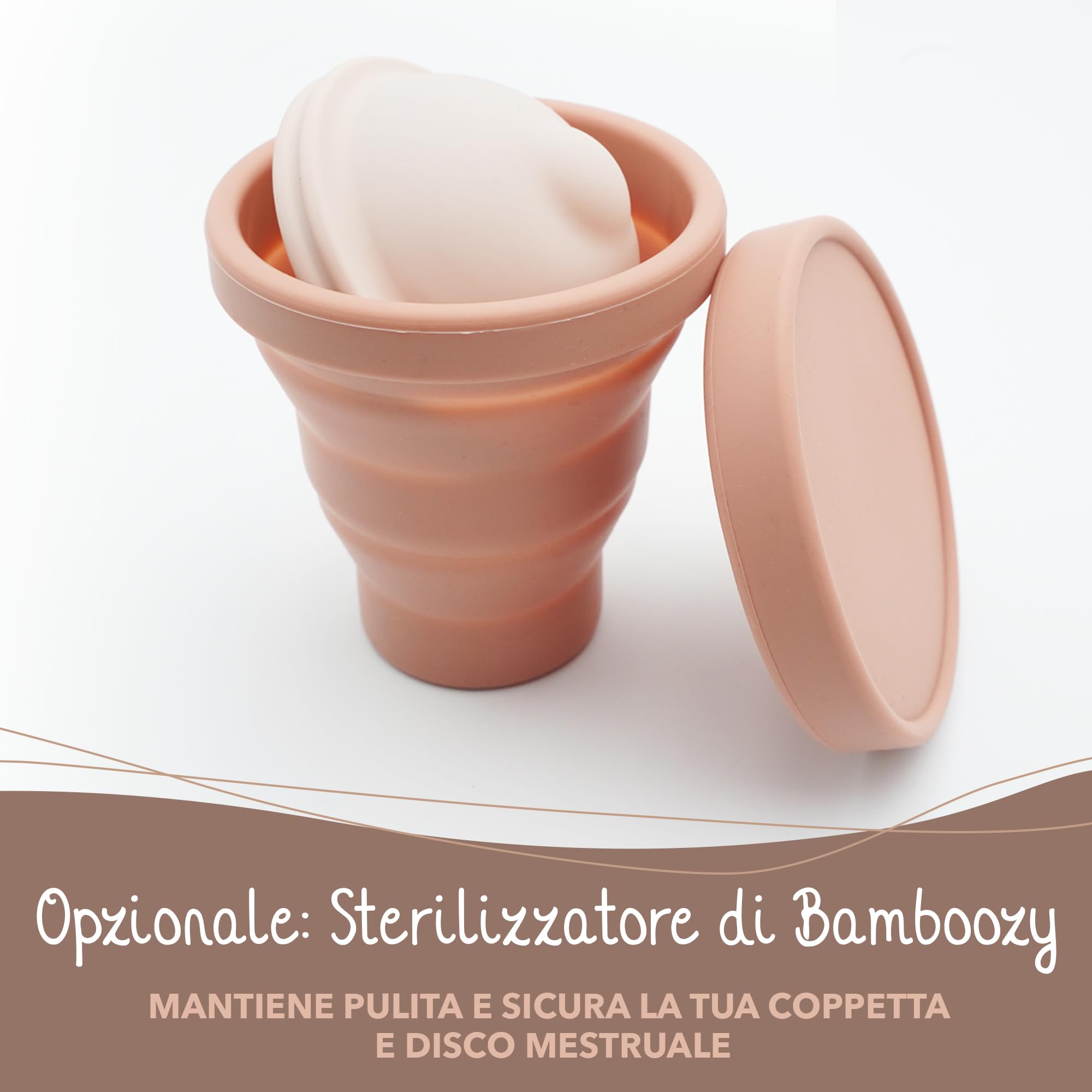 Bamboozy Disco Menstruale con Custodia in Silicone (M) - Disco Menstruale Sostenibile e Riutilizzabile in 100% Silicone Medicale - Senza BPA - Protegge fino a 12 ore - per Sport e Nuoto